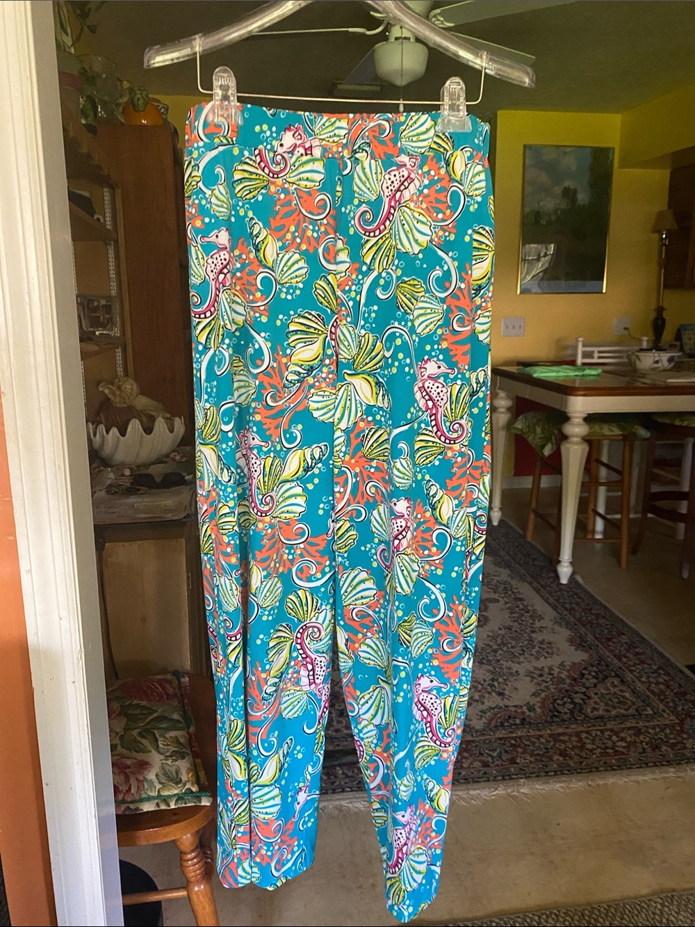 Island Republic Teal Floral & Seahorse Wide-Leg Pants